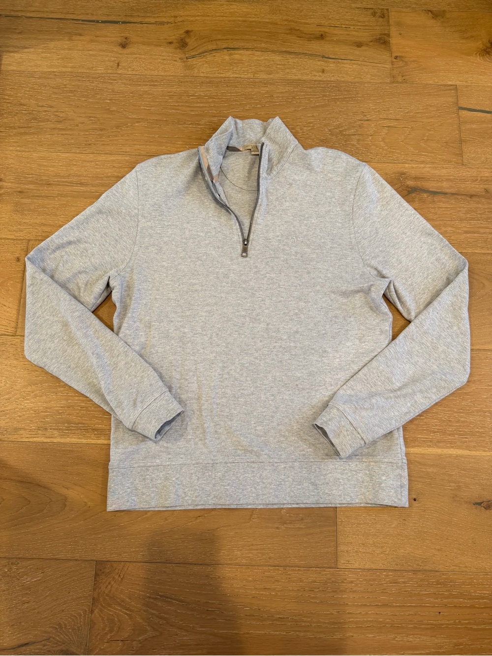 Burberry Men's Light Gray Quarter Zip - size large
